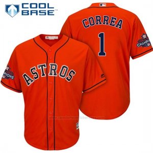 Camiseta Beisbol Hombre Houston Astros 2017 World Series Campeones Carlos Correa Naranja Cool Base
