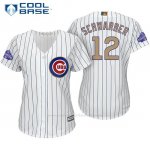 Camiseta Beisbol Mujer Chicago Cubs 12 Kyle Schwarber Blanco Oro Program Cool Base
