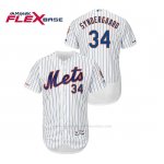 Camiseta Beisbol Hombre New York Mets Noah Syndergaard 150th Aniversario Patch Autentico Flex Base Blanco