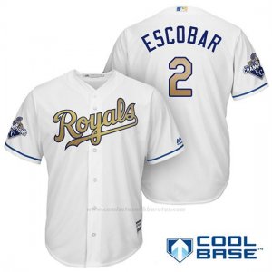 Camiseta Beisbol Hombre Kansas City Royals Campeones 2 Alcides Escobar Coolbase Oros