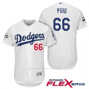 Camiseta Beisbol Hombre Los Angeles Dodgers 2017 World Series Yasiel Puig Blanco Flex Base