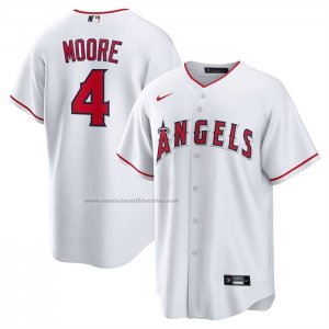 Camiseta Beisbol Hombre Los Angeles Angels Christian Moore Primera Replica Blanco Camiseta Beisbol Hombre Los Angeles Angels Christian Moore Primera Replica Blanco