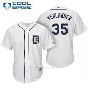 Camiseta Beisbol Hombre Detroit Tigers 2017 Estrellas y Rayas Justin Verlander Blanco Cool Base