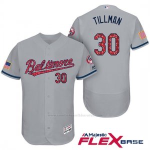 Camiseta Beisbol Hombre Baltimore Orioles 2017 Estrellas Y Rayas 30 Chris Tillman Gris Flex Base