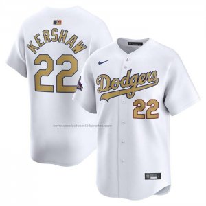 Camiseta Beisbol Hombre Los Angeles Dodgers Clayton Kershaw Gold Collection Limited Blanco