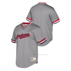 Camiseta Beisbol Hombre Cleveland Indians Cooperstown Collection Mesh Wordmark V-Neck Gris