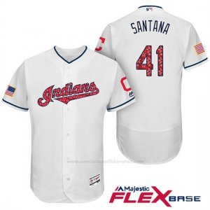 Camiseta Beisbol Hombre Cleveland Indians 2017 Estrellas y Rayas Carlos Santana Blanco Flex Base