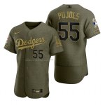 Camiseta Beisbol Hombre Los Angeles Dodgers Albert Pujols Camuflaje Digital Verde 2021 Salute To Service