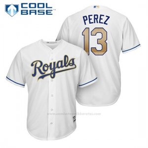 Camiseta Beisbol Hombre Kansas City Royals 13 Salvador Perez Blanco 2017 Cool Base