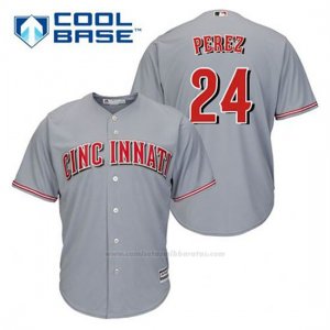 Camiseta Beisbol Hombre Cincinnati Reds Tony Perez 24 Gris Cool Base