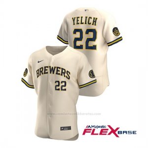Camiseta Beisbol Hombre Milwaukee Brewers Christian Yelich Autentico 2020 Alternato Crema