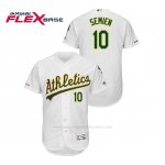 Camiseta Beisbol Hombre Oakland Athletics Marcus Semien 150th Aniversario Patch Autentico Flex Base Blanco