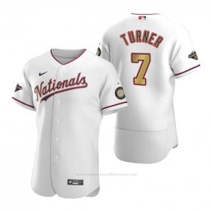 Camiseta Beisbol Hombre Washington Nationals Trea Turner Gold-Trimmed Championship Autentico Blanco