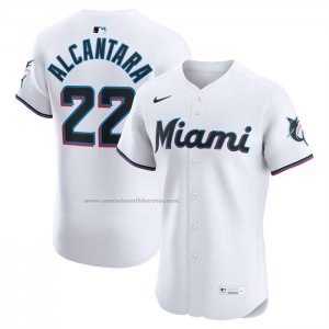 Camiseta Beisbol Hombre Miami Marlins Sandy Alcantara Primera Elite Blanco