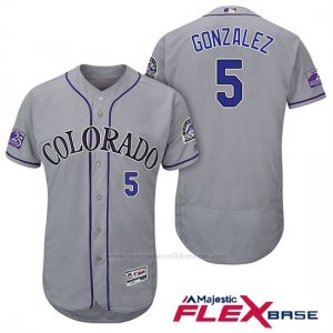 Camiseta Beisbol Hombre Colorado Rockies Carlos Gonzalez 5 Gris 25th Season Flex Base