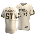 Camiseta Beisbol Hombre Milwaukee Brewers Eric Yardley Autentico Alterno Crema