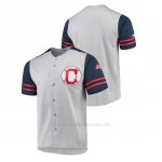 Camiseta Beisbol Hombre Cleveland Indians Button-Down Stitches Autentico Gris