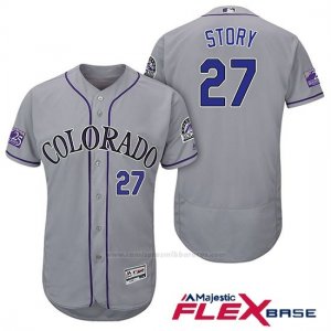 Camiseta Beisbol Hombre Colorado Rockies Trevor Story 27 Gris 25th Season Flex Base