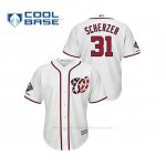 Camiseta Beisbol Hombre Washington Nationals Max Scherzer 2019 World Series Champions Cool Base Alternato Blanco