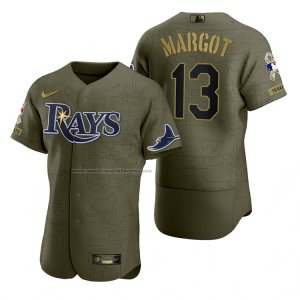 Camiseta Beisbol Hombre Tampa Bay Rays Manuel Margot Camuflaje Digital Verde 2021 Salute To Service
