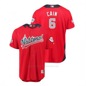 Camiseta Beisbol Hombre All Star Game Milwaukee Brewers Lorenzo Cain 2018 1ª Run Derby National League Rojo