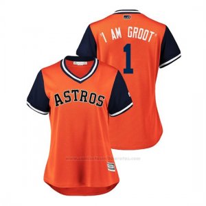 Camiseta Beisbol Mujer Houston Astros Carlos Correa 2018 Llws Players Weekend I Am Groot Orange