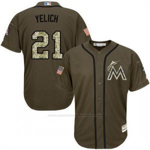 Camiseta Beisbol Hombre Miami Marlins 21 Christian Yelich Verde Salute To Service