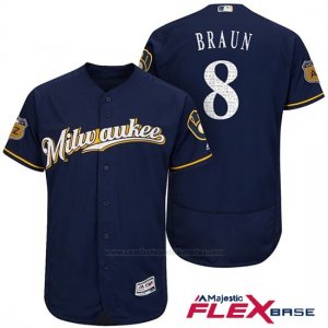 Camiseta Beisbol Hombre Milwaukee Brewers Ryan Braun Azul 2017 Entrenamiento de Primavera Flex Base Jugador