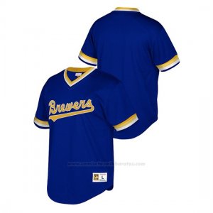 Camiseta Beisbol Hombre Milwaukee Brewers Cooperstown Collection Mesh Wordmark V-Neck Azul