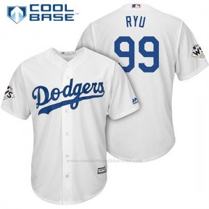 Camiseta Beisbol Hombre Los Angeles Dodgers 2017 World Series Hyun Jin Ryu Blanco Cool Base