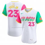 Camiseta Beisbol Hombre San Diego Padres Fernando Tatis Jr City Connect Sponsor Patch Elite Blanco