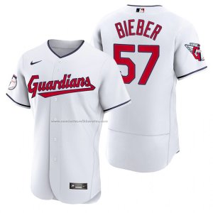 Camiseta Beisbol Hombre Cleveland Guardians Shane Bieber Autentico Primera Blanco