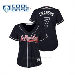 Camiseta Beisbol Mujer Atlanta Braves Dansby Swanson Cool Base Majestic Alternato 2019 Azul