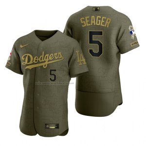 Camiseta Beisbol Hombre Los Angeles Dodgers Corey Seager Camuflaje Digital Verde 2021 Salute To Service