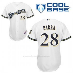 Camiseta Beisbol Hombre Milwaukee Brewers Gerardo Parra 28 Blanco 1ª Cool Base