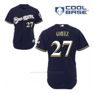 Camiseta Beisbol Hombre Milwaukee Brewers Carlos Gomez 27 Azul Azul Alterno Cool Base
