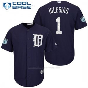 Camiseta Beisbol Hombre Detroit Tigers Jose Iglesias 1 Azul 2017 Entrenamiento de Primavera Cool Base Jugador