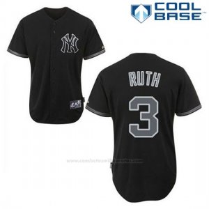 Camiseta Beisbol Hombre New York Yankees Babe Ruth 3 Negro Fashion Cool Base