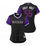 Camiseta Beisbol Mujer Colorado Rockies Jon Gris 2018 Llws Players Weekend Gris Wolf Negro