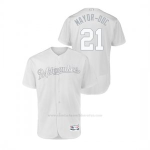 Camiseta Beisbol Hombre Milwaukee Brewers Travis Shaw 2019 Players Weekend Autentico Blanco