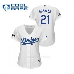 Camiseta Beisbol Mujer Los Angeles Dodgers Walker Buehler 2019 Postseason Cool Base Blanco