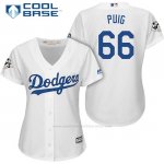 Camiseta Beisbol Mujer Los Angeles Dodgers 2017 World Series Yasiel Puig Blanco Cool Base