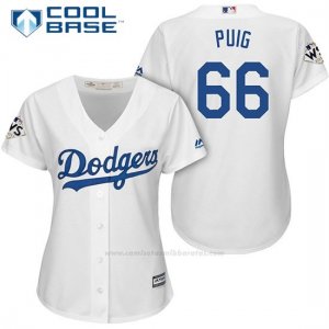 Camiseta Beisbol Mujer Los Angeles Dodgers 2017 World Series Yasiel Puig Blanco Cool Base