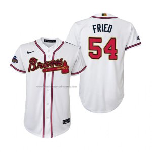 Camiseta Beisbol Nino Atlanta Braves Max Fried 2022 Gold Program Replica Blanco