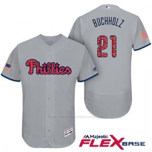 Camiseta Beisbol Hombre Philadelphia Phillies 2017 Estrellas y Rayas Clay Buchholz Gris Flex Base