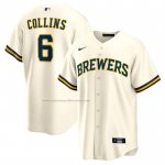 Camiseta Beisbol Hombre Milwaukee Brewers Isaac Collins Primera Replica Crema Camiseta Beisbol Hombre Milwaukee Brewers Isaac Collins Primera Replica Crema