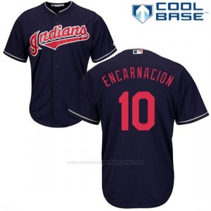 Camiseta Beisbol Hombre Cleveland Indians 10 Edwin Encarnacion Azul 2017 Cool Base