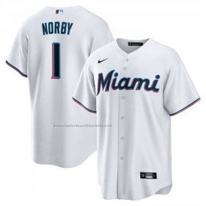 Camiseta Beisbol Hombre Miami Marlins Connor Norby Primera Replica Blanco