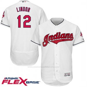 Camiseta Beisbol Hombre Cleveland Indians Francisco Lindor 12 Blanco Flex Base Autentico Coleccion Jugador