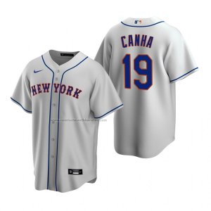 Camiseta Beisbol Hombre New York Mets Mark Canha Replica Road Gris